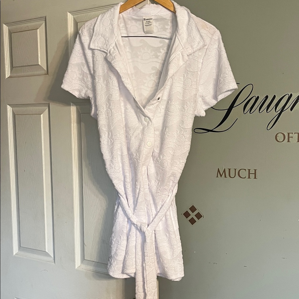 White Short Sleeve Button-Up swimsuit cover